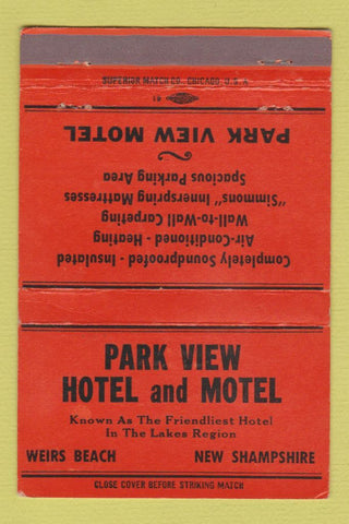 Matchbook Cover - Park View Hotel Motel Weirs Beach NH ORANGE 40 Strike