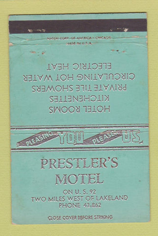 Matchbook Cover - Prestler's Motel Lakeland FL WEAR 40 Strike