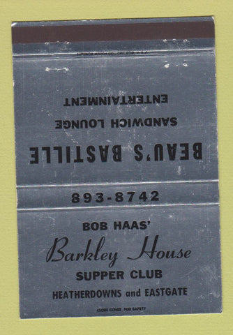 Matchbook Cover - Bob Haas' Barkley House Supper Club Toledo OH 40 Strike