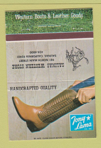 Matchbook Cover - Tony Lama Cowboy Boots Salinas CA WEAR 40 Strike
