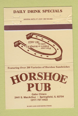 Matchbook Cover - Horshoe Pub Springfield IL 40 Strike