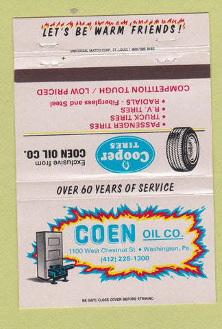 Matchbook Cover - Goen Tires Cooper oil Washington PA WEAR 40 Strike