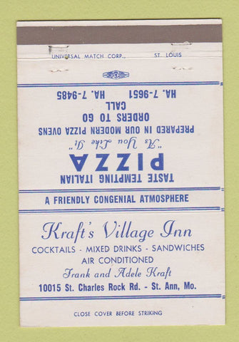 Matchbook Cover - Kraft's Village Inn Pizza St Ann MO 40 Strike