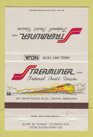 Matchbook Cover - Streamliner Federeal Credit Union Omaha railroad 40 Strike