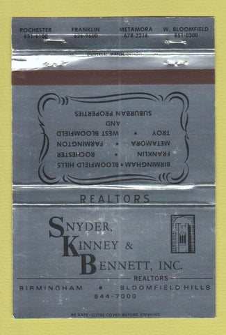 Matchbook Cover - Snyder Kinney Bennett Real Estate Birmingham MI 40 Strike