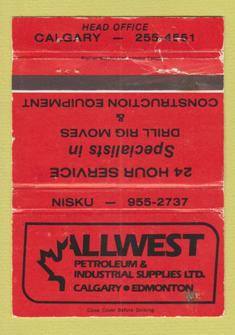 Matchbook Cover - Allwest Petroleum Calgary Edmonton AB WORN 40 Strike