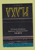 Matchbook Cover - Plaka Baltimore MD Greek WEAR 40 Strike