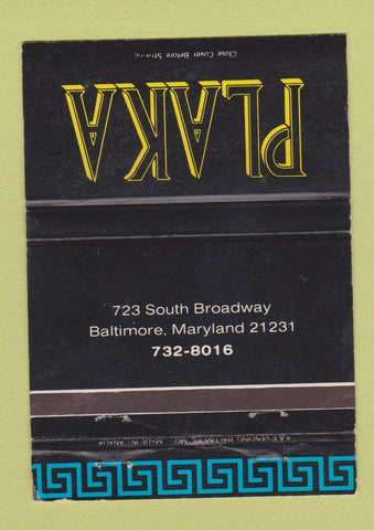 Matchbook Cover - Plaka Baltimore MD Greek WEAR 40 Strike