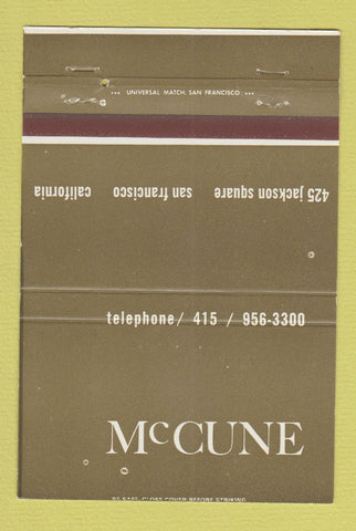 Matchbook Cover - McCune San Francisco CA furniture 40 Strike