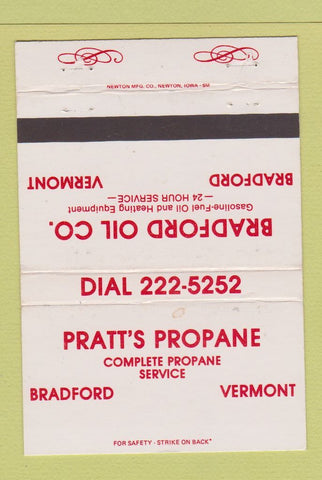 Matchbook Cover - Bradford Oil VT Pratt's Propane WEAR 40 Strike