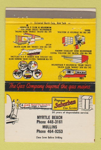 Matchbook Cover - Suburban Propane Gas Myrtle Beach SC Mullins 40 Strike