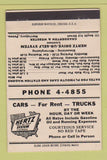 Matchbook Cover - Hertz Car Rentals Harrisburg PA WHITE 40 Strike