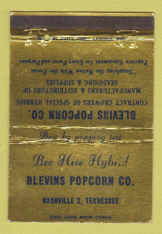 Matchbook Cover - Blevins Popcorn Bee Hive Hybrids Nashville TN 40 Strike