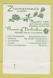 Matchbook Cover - Zimmerman's Florists Flowers Frederick MD 40 Strike