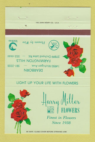 Matchbook Cover - Harry Miller Flowers Farmington Hills Dearborn MI 40 Strike