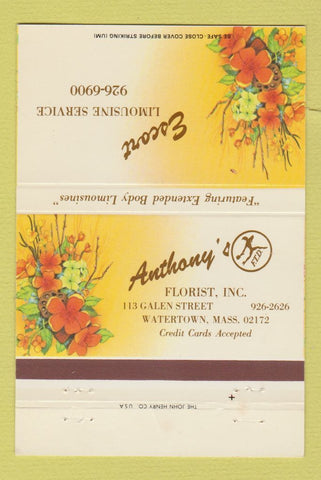 Matchbook Cover - Anthony's Flowers Watertown MA Escort Limo 40 Strike