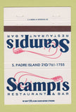 Matchbook Cover - Scampi's Restaurant Bar South Padre Island TX 40 Strike