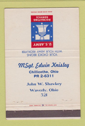 Matchbook Cover - Army Recruiting Edwin Knisley Chillicothe Waverly OH 40 Strike
