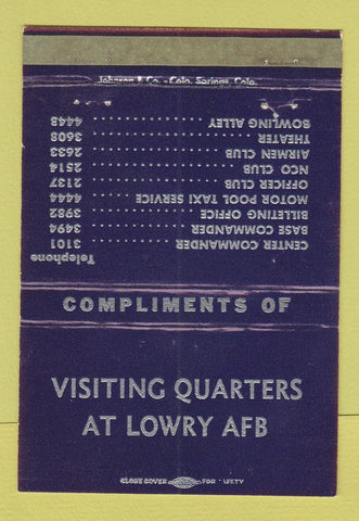 Matchbook Cover - Lowry Air Force Base Colorado Visiting Quarters WEAR 40 Strike