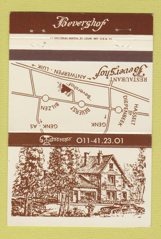 Matchbook Cover - Bevershof Restaurant Antwerp Belgium 40 Strike