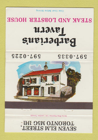 Matchbook Cover - Barbarian's Tavern Steak Lobster Toronto ON 40 Strike