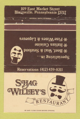 Matchbook Cover - Shag Willey's Restaurant Blairsville PA WEAR 40 Strike
