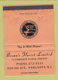 Matchbook Cover - Bevan's Florist Flowers Kamloops BC WEAR 40 Strike