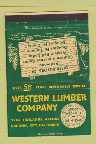 Matchbook Cover - Western Lumber National City CA 40 Strike