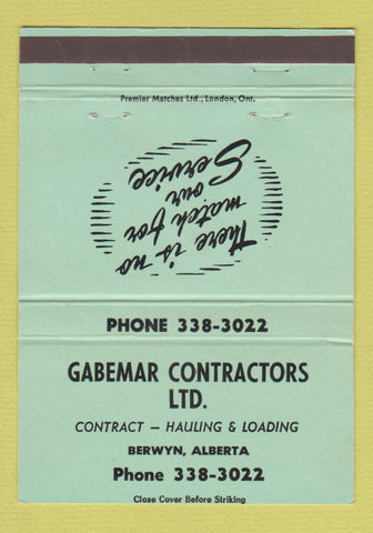 Matchbook Cover - Gabemar Contractors Hauling Berwyn AB 40 Strike