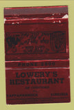 Matchbook Cover - Lowery's Restaurant Tappahannock VA WORN 40 Strike