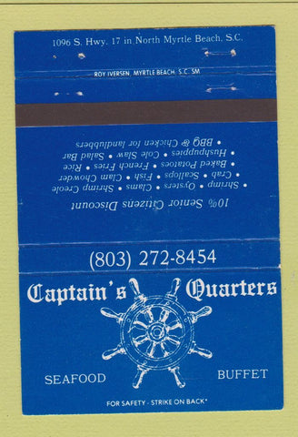 Matchbook Cover - Captain's Quarters Seafood North Myrtle Beach SC 40 Strike