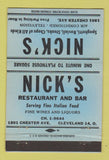 Matchbook Cover - Nick's Restaurant Cleveland OH BLUE 40 Strike
