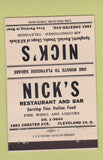 Matchbook Cover - Nick's Restaurant Cleveland OH WHITE 40 Strike