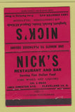 Matchbook Cover - Nick's Restaurant Cleveland OH RED 40 Strike