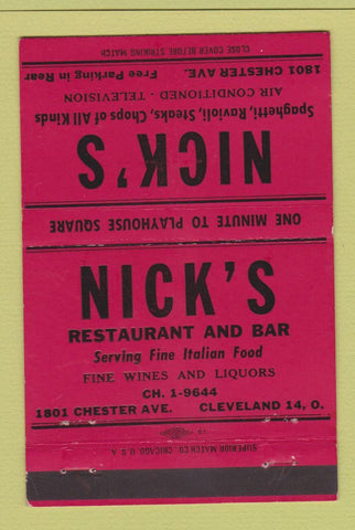 Matchbook Cover - Nick's Restaurant Cleveland OH RED 40 Strike