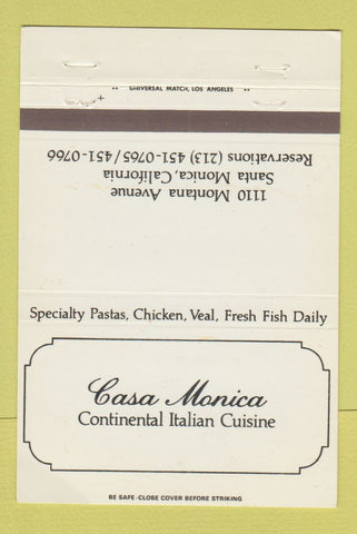 Matchbook Cover - Casa Monica Italian Restaurant Santa Monica CA 40 Strike