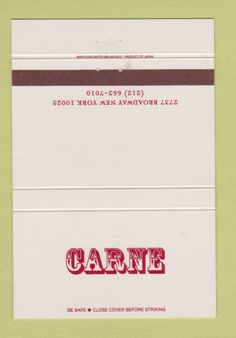 Matchbook Cover - Carne New York City 40 Strike