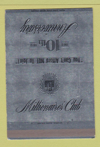 Matchbook Cover - Millionaire's Club 10th Anniversary 1973 Chicago IL 40 Strike
