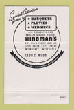 Matchbook Cover - Hindman's Restaurant Milwaukee WI 40 Strike