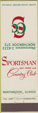 Matchbook Cover - Sportsman Golf Course country Club Northbrook IL