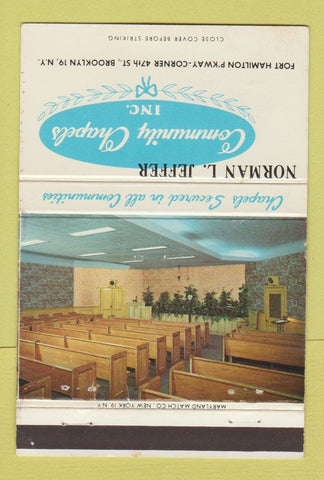 Matchbook Cover - Norman Jeffer Community Chapels Brooklyn NY 40 Strike