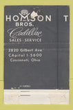 Matchbook Cover - Thomson Bros Cadillac Cincinnati OH WEAR 40 Stick