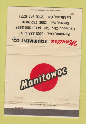 Matchbook Cover - Manitou Equipment Manitowoc Portland OR Seattle WA 40 Strike