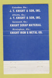 Matchbook Cover - JT Knight Son Columbus GA Scrap Iron Metal 40 Strike