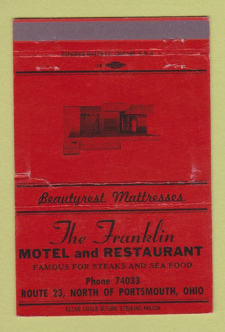 Matchbook Cover - Franklin Motel Restaurant Portsmouth OH 40 Strike