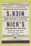Matchbook Cover - Nick's Restaurant Cleveland OH WHITE 40 Strike