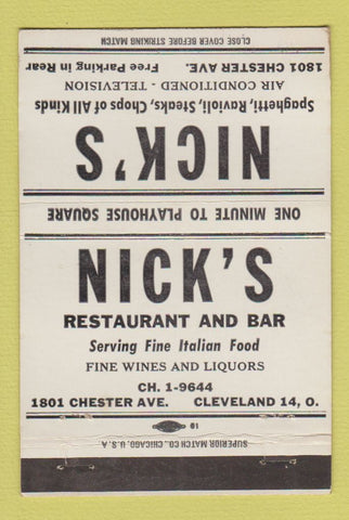 Matchbook Cover - Nick's Restaurant Cleveland OH WHITE 40 Strike