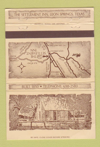 Matchbook Cover - Settlement Inn Leon Springs TX WEAR 40 Strike