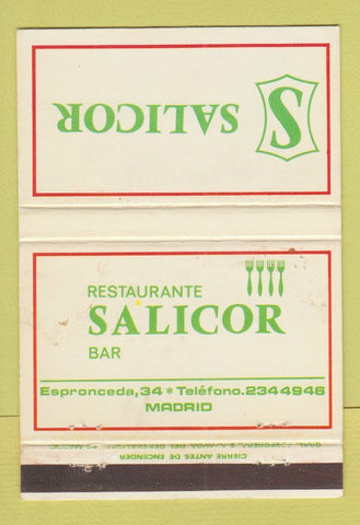 Matchbook Cover - Salicor Restaurante Madrid Spain 40 Strike