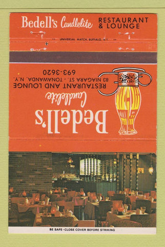 Matchbook Cover - Bedell's Candlelite Restaurant Tonawanda NY CREASES 40 Strike